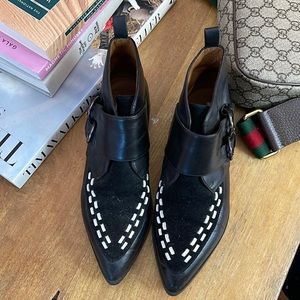 & other stories black and white pointy toed ankle boots with double buckle